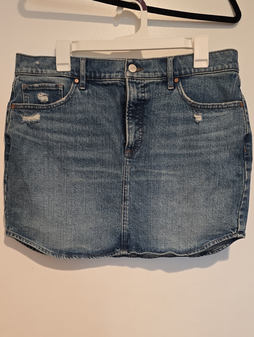 Express Blue Distressed Denim Mini Skirt